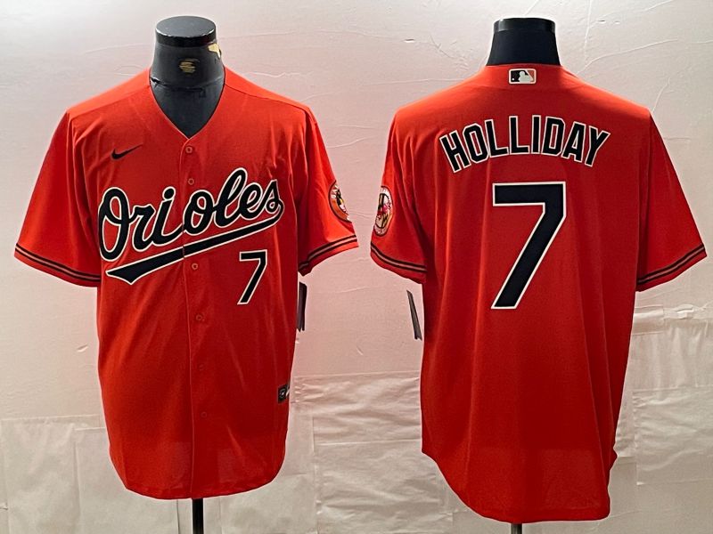Men Baltimore Orioles 7 Holliday Orange Nike Game 2024 MLB Jersey style 1